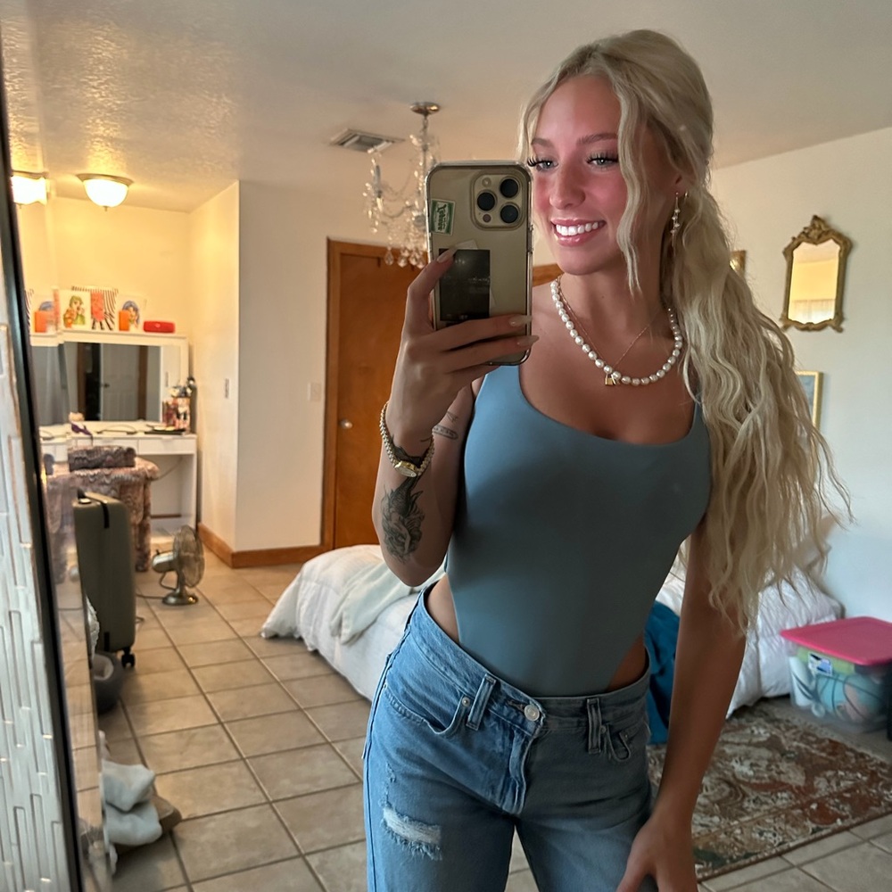 Aritzia Light Teal Square-Neck Bodysuit
